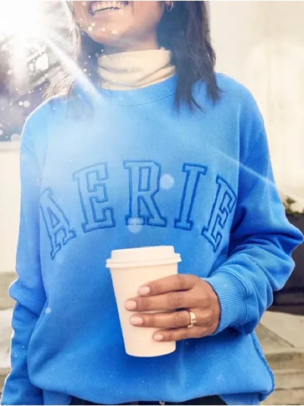 Aerie The Sweat Everyday Blue Logo Crewneck Sweatshirt